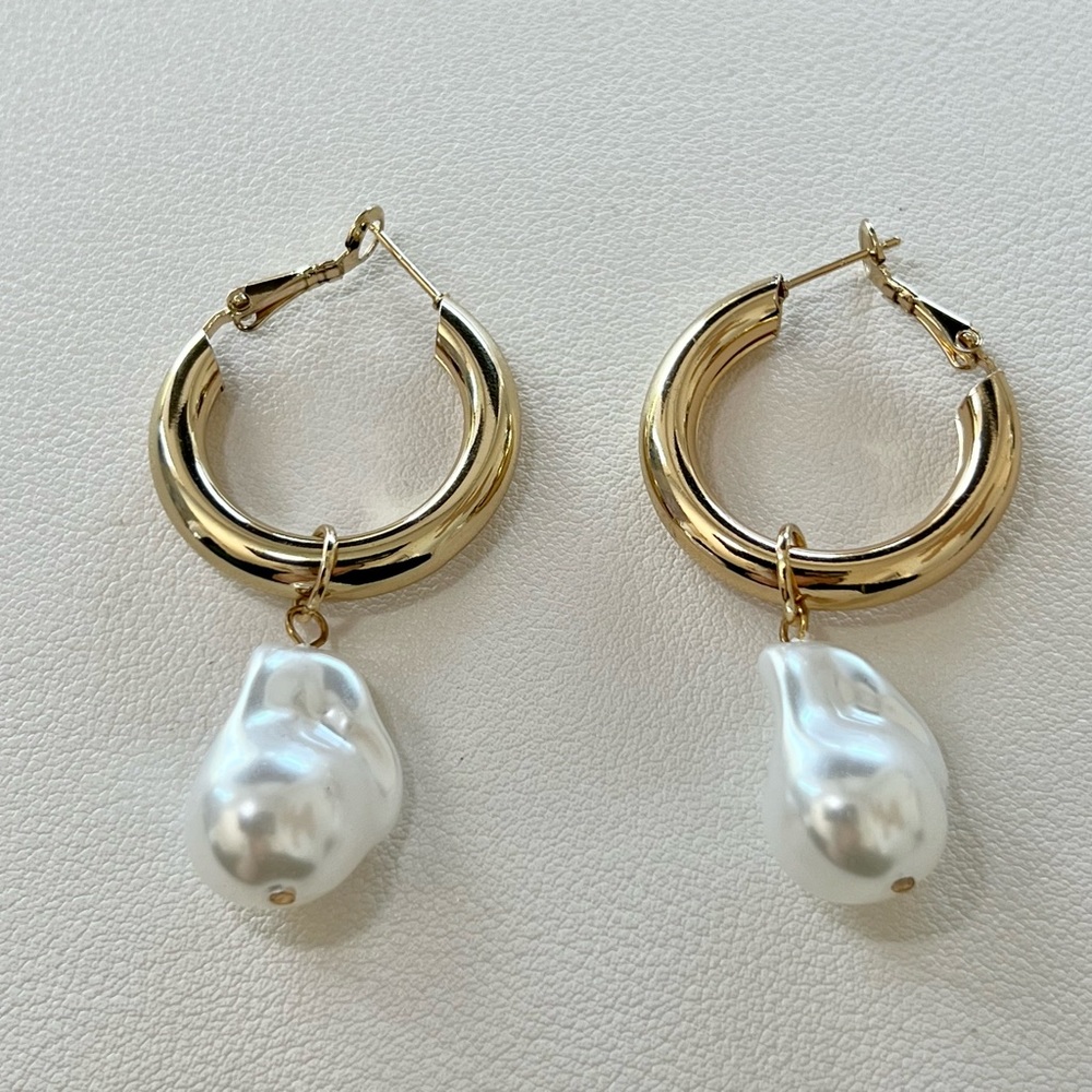 Anthropology Chloe Mini Hoop with Removable Pearl Charm
